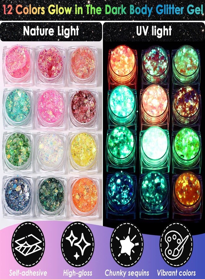Flasoo Glow in The Dark Glitter Gel with UV Neon Liquid Eyeliner Pen Set for Body Face Hair Eye, Makeup Kit for Rave Accessories Party Halloween Anime Cosplay Concerts Festival Carnival Face Paint - Image 2